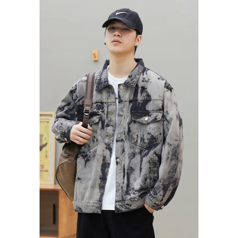 

Джинсовая куртка Lingsheng Unisex Vintage Tie-Dye — модная, свободная, в уличном стиле 3XL серый