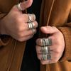 Ingemark 12Pcs/Set Punk Feather Open Rings for Men Hip Hop Geometry Bat Wings Silver Color Adjustable Knuckle Ring Male Jewelry
