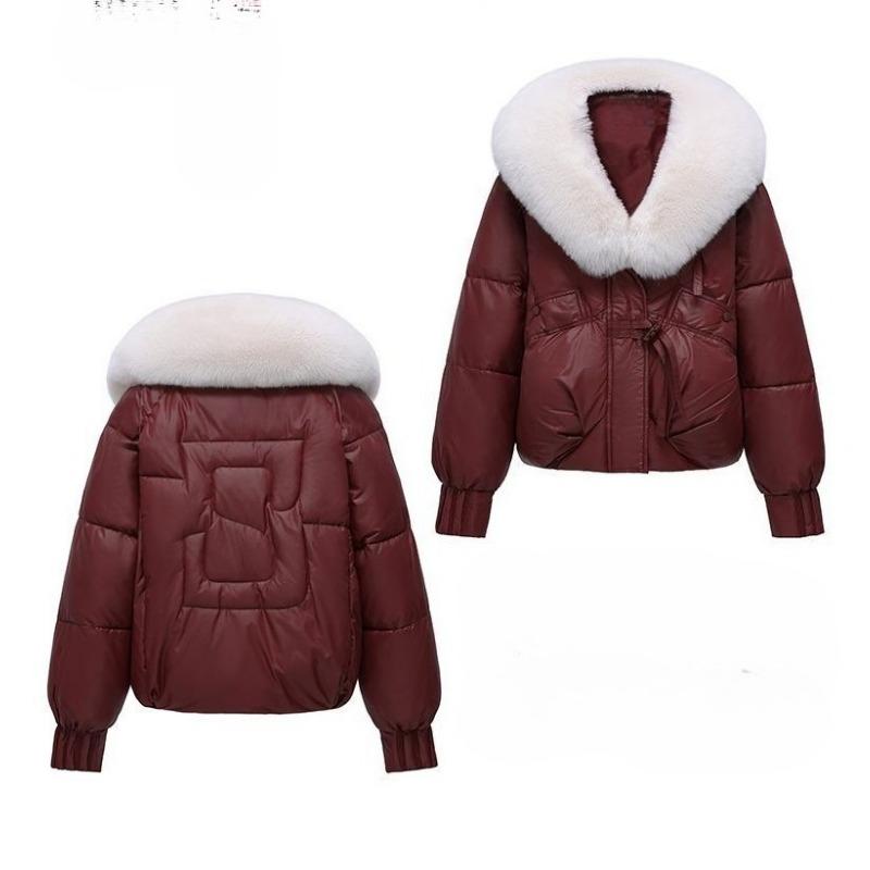 Chic Winter Women Jacket Korean Style Faux Fur Collar Slim Fit Warm Padded Coat Fashionable Outwear