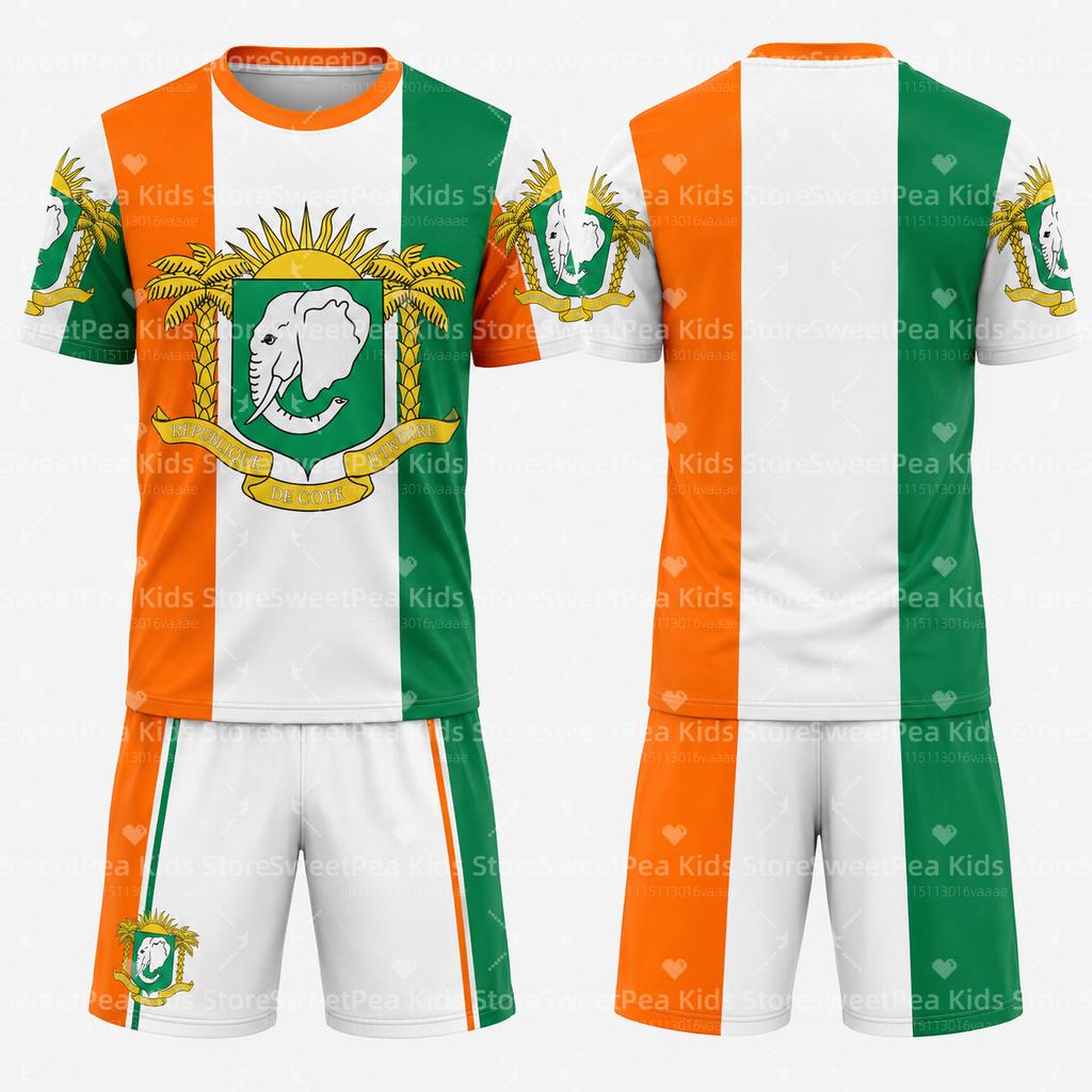 2026 New Ivory Coast Themed Football Jersey Sets Summer Children's Outdoor Casual Breathable T-shirts and Sets