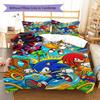 Blue Hedgehog Cartoon Pattern Bedding Set Quilt Cover Pillowcase Home Decor Gift (1 * Duvet Cover + 2 * Pillowcase, Without Core)