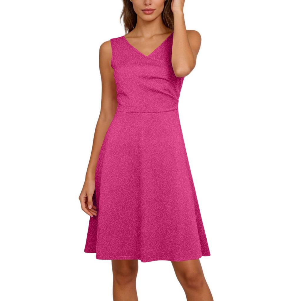 Women Elegant Sleeveless Wrap V Neck A-Line Dress