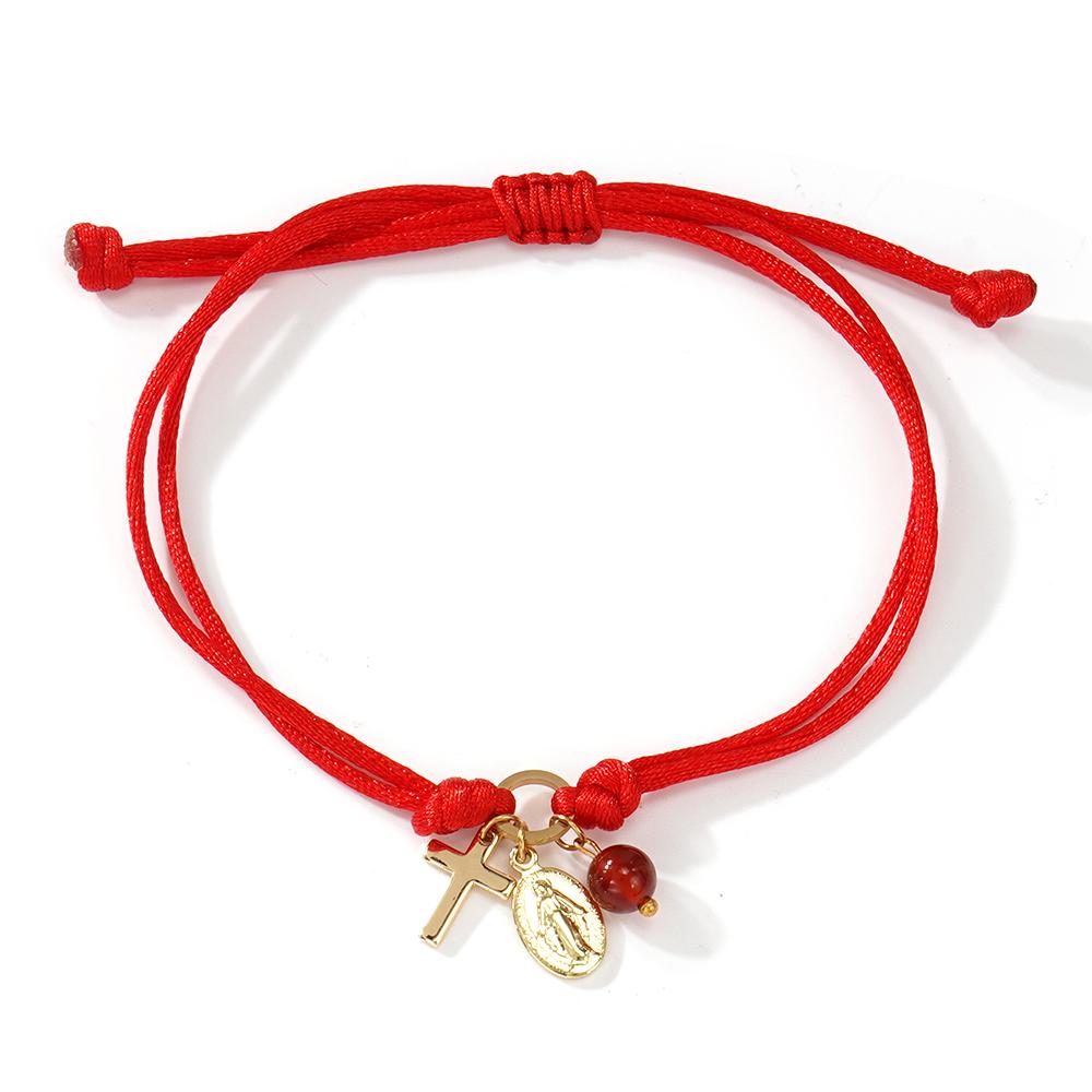 1PC Colorful Rope String Bracelet Virgin Mary Cross Charm Bead Jewelry Adjustable Religious Women's Fashion for Friendship Gift