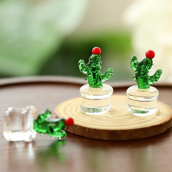 Miniatur Kaktus Figur aus Kunstkristall Handgeblasenes Glas Topfpflanze Ornament für Zuhause Büro Schreibtisch Tischplatte Auto Innenraum Armaturenbrett Dekoration