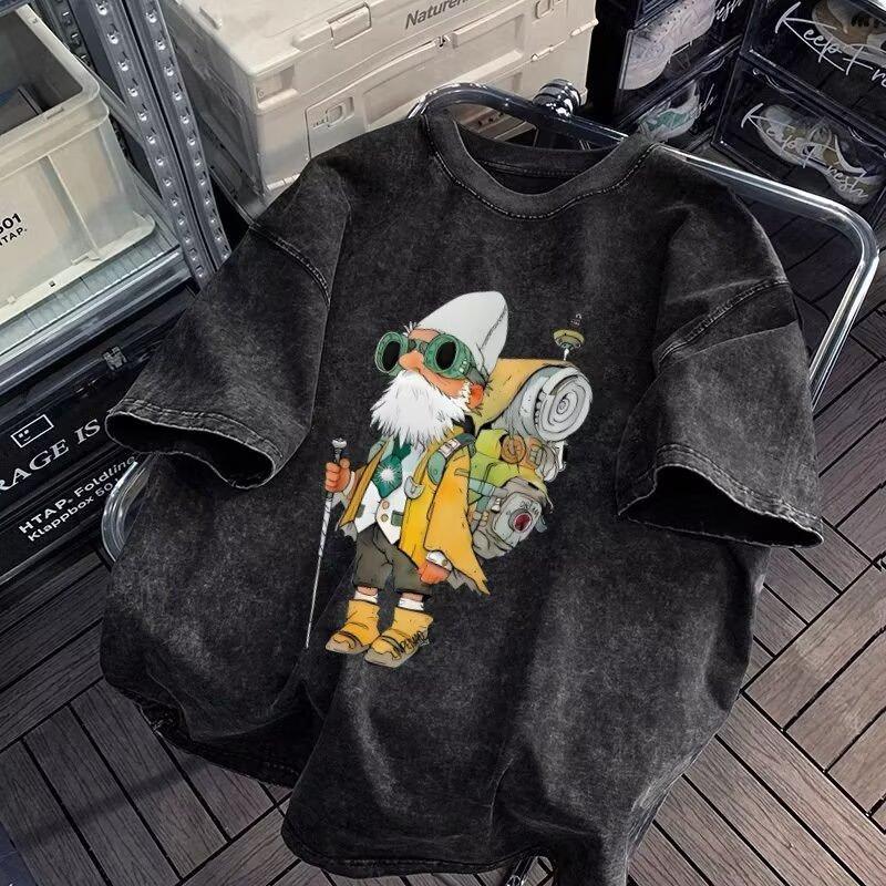 Cartoon Simple Printed Short Sleeve New Casual T-shirt Men's Ins Fashion Brand Hip Hop Style Round Neck Bottoming Shirt Top Summer