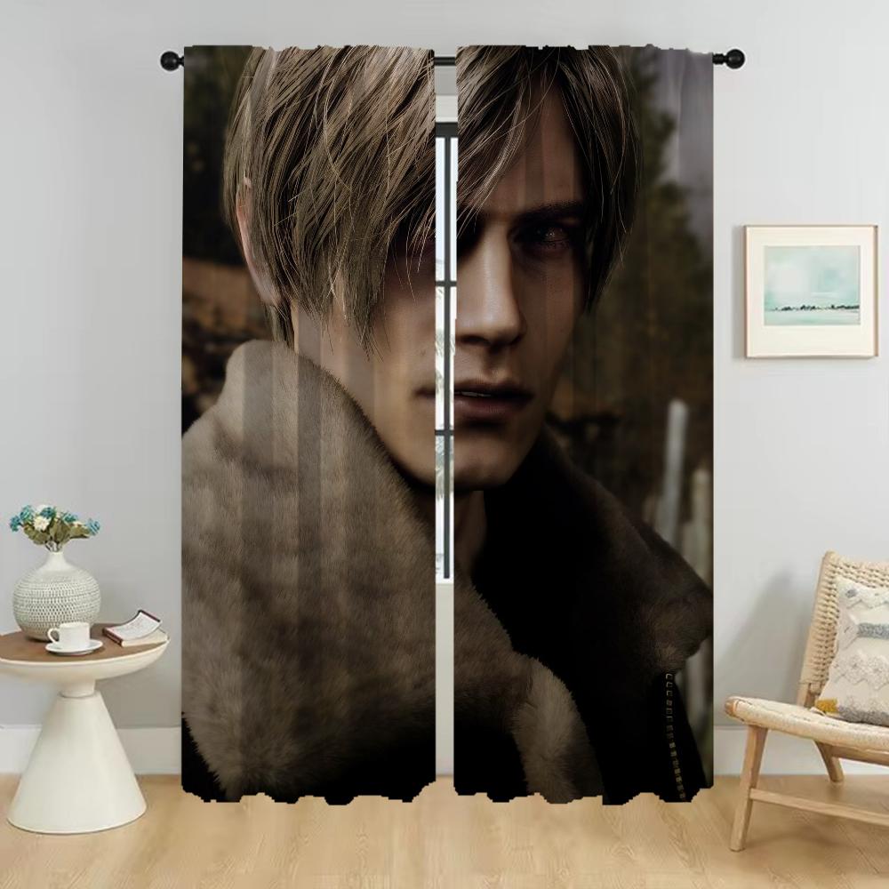 Partition Leon-Kennedy Verdunkelungsvorhänge für Wohnzimmer Vorhang Halloween Dekoration Tüll für Schlafzimmer Schattierungen Vorhänge 2 Stück