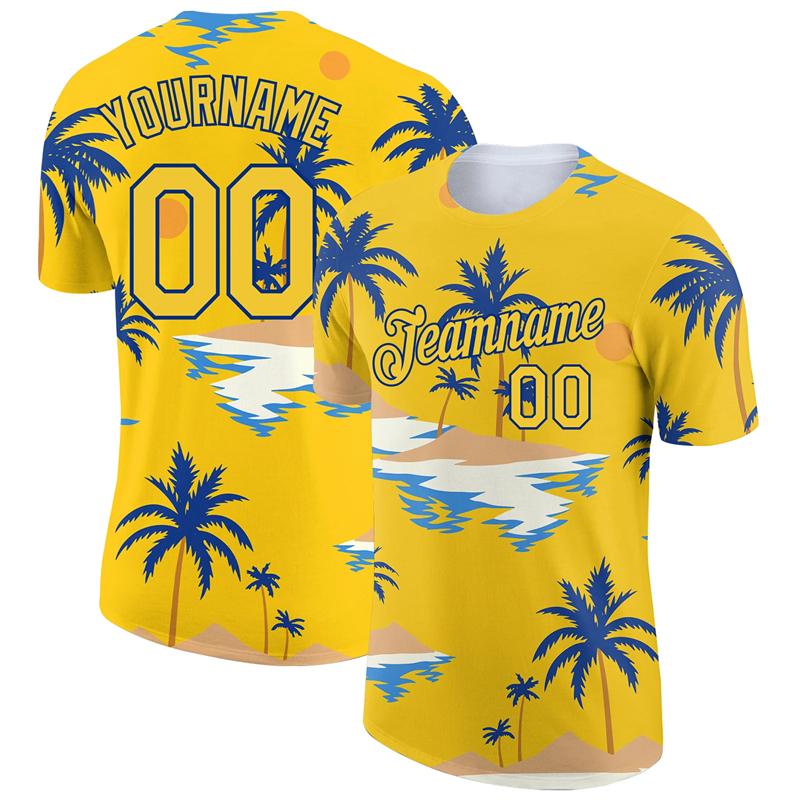 Hawaiian Style Palm Trees Print Custom Name Men's T-shirt Summer Street Cool Trend Sport Short Sleeve Basketball Top
