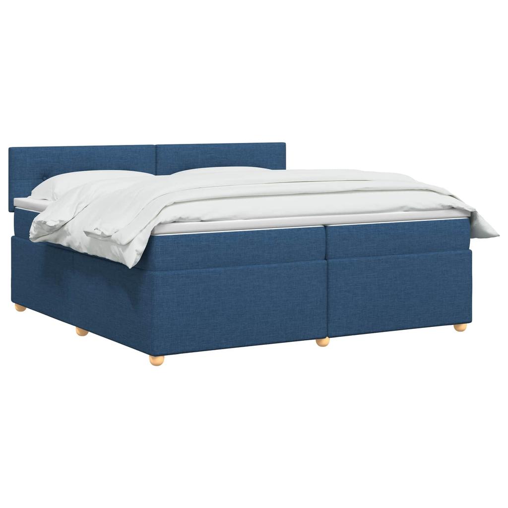 Box Spring Bed with Mattress and Headboard Blue 200 X 200 Cm Fabric