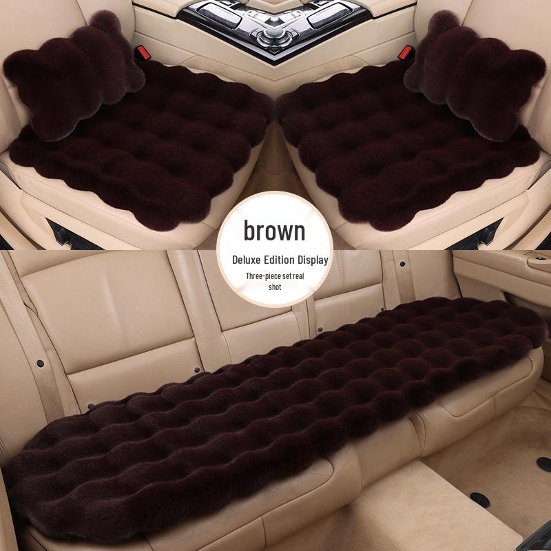 Winter Fleece Rabbit Fur Plush Car Seat Cushion 3-Piece Set