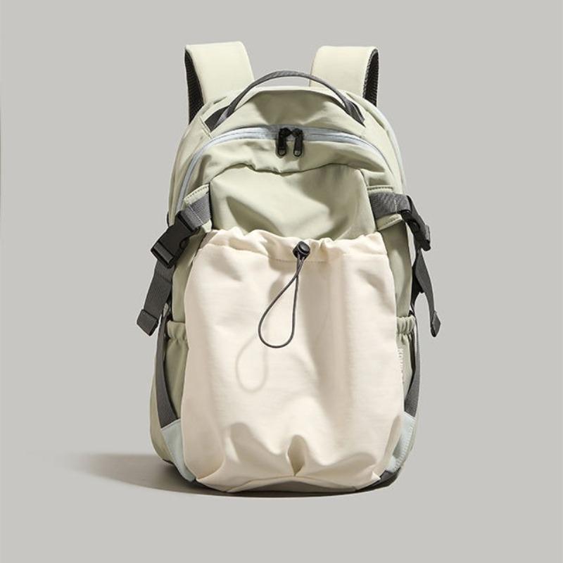 Fashion Nylon Backpack with Drawstring Side Pocket Adjustable Padded Straps for Outdoor Daily Use Large Capacity Shoulder Bag