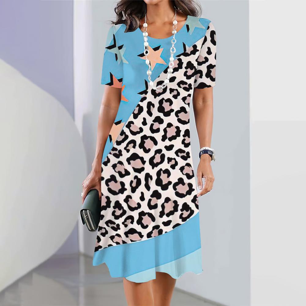 Women Dresses Leopard Animal Print Elegant Dresses Summer Medium Length Dress Large Size Female Fashion Trend