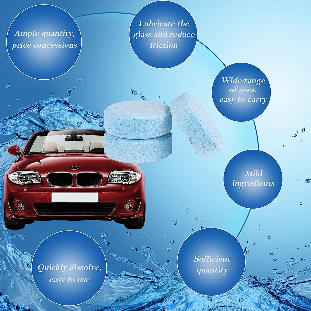 Windscreen Cleaner Tablets, 10Pcs Windscreen Cleaner Tabs, Multifunctional Concentrated Glass Cleaner Effervescent Tablets for Car Kitchen Windows