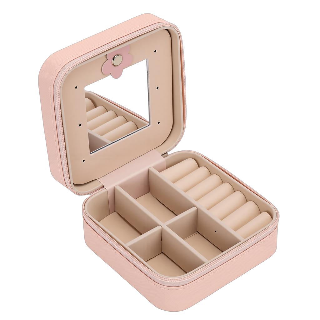 Portable Jewelry Box PU Leather Travel Jewelry Organizer Storage Case with Mirror Velvet Lining for Women