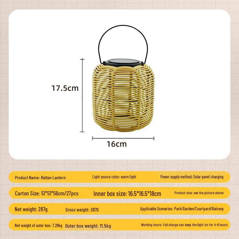 Outdoor Waterproof Solar Bamboo-Style Lantern: Chinese-Inspired Patio and Garden Decoration Rattan Woven Lantern