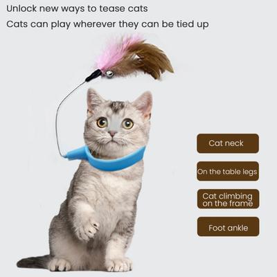 Silicone Cat Collar Toy with Bell Adjustable Teasing Wand Cats Interactive Feather