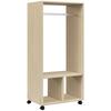 Wardrobe Closet Shelf 2 Compartments Wardrobe 4 Swivel Casters dim. 60L x 40W x 128H cm Natural Wood