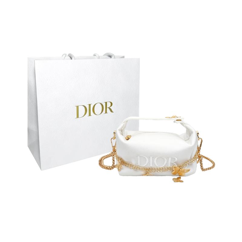 Dior Tasche [Maßgeschneiderte Kosmetiktasche] Impressionismus Weißer Schmetterling Vergoldet Exquisit und Kompakt Elegant und Edel Handtasche Schulter Crossbody Polyester