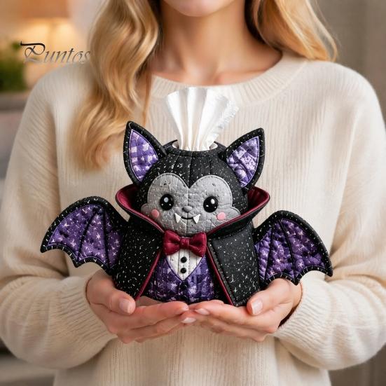 Kreatives Halloween-Geschenk für sie Taschentuchbox DIY Nähset, Thema, Patchwork-Stoffhandwerk Vampir Fledermaus Set, Handarbeit Gesteppte Hülle, Zuhause Und