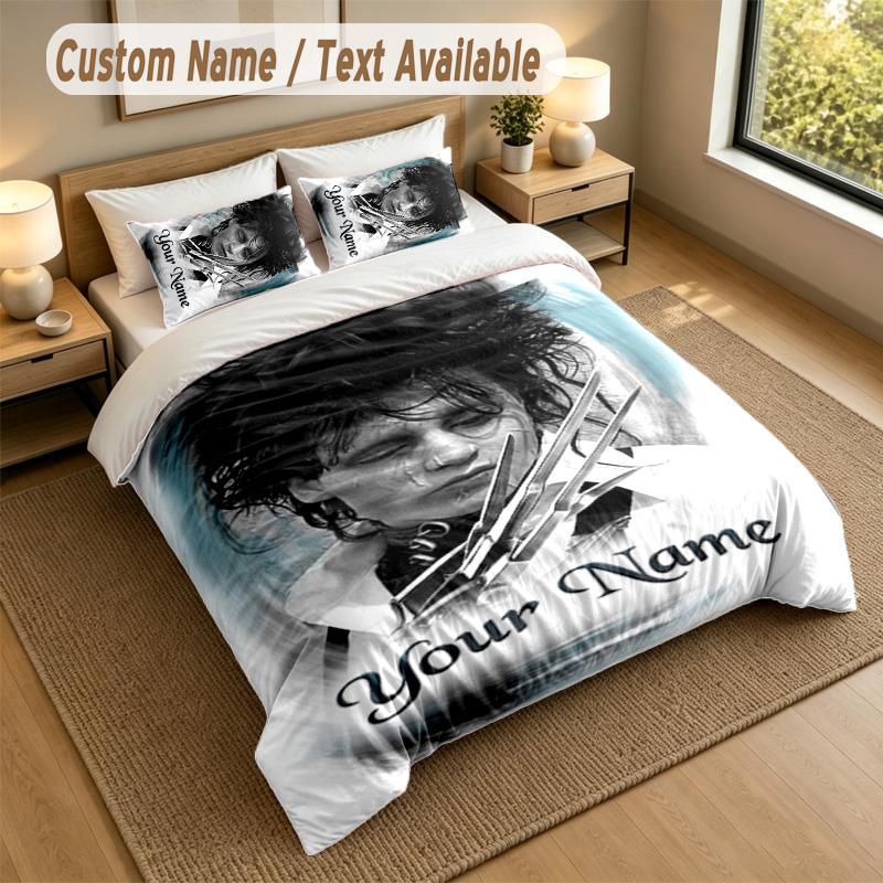 3Pcs Bedding Set Custom Name Text, 1 Sheet 2 Pillowcases Home Bed DecorEdward Scissorhands
