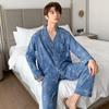 Men's Cotton-Silk Long Sleeve Lapel Pajama Set for Autumn/Winter