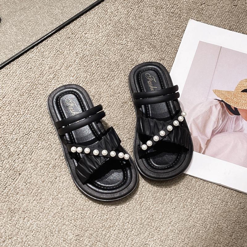 Non-Slip Rhinestone & Pearl Summer Slippers for Little Girls