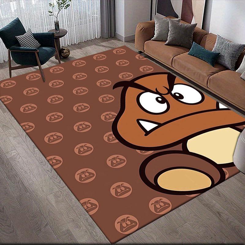 Goomba Flannel Printed Carpet, Home Sofa Decoration for Living Room & Bedroom, Non‑Slip Play Flannel Floor Mat for Game Room