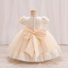 Toddler Girls' Party Dress Solid Color Short Sleeve Performance Wedding Tie Knot Adorable Princess Polyester Knee-length Skater Dress Summer