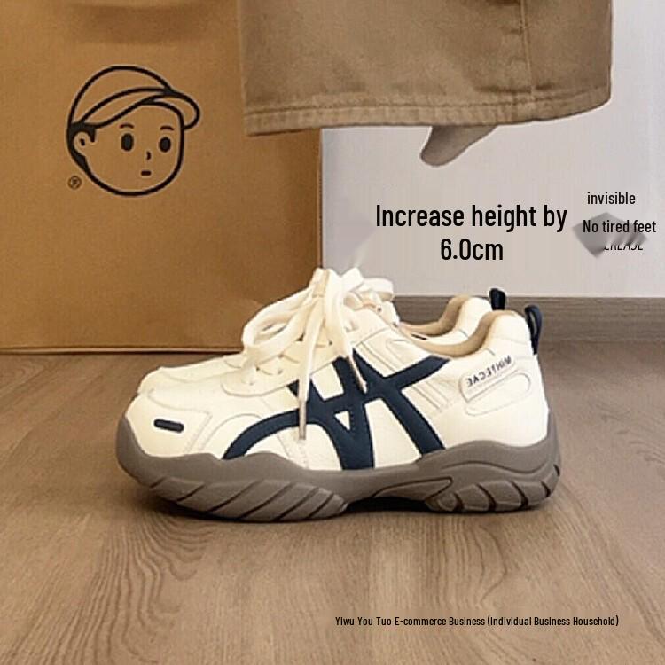 Damen-Leder-Sneaker aus Rindsleder mit dicker Sohle, höhenverstellende Freizeitsport-Schuhe, Herbst/Winter Kollektion 2025