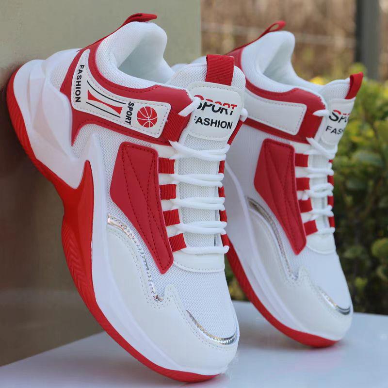 2025 Spring Men's High-Top Leather Basketball Sneakers - Red Mesh