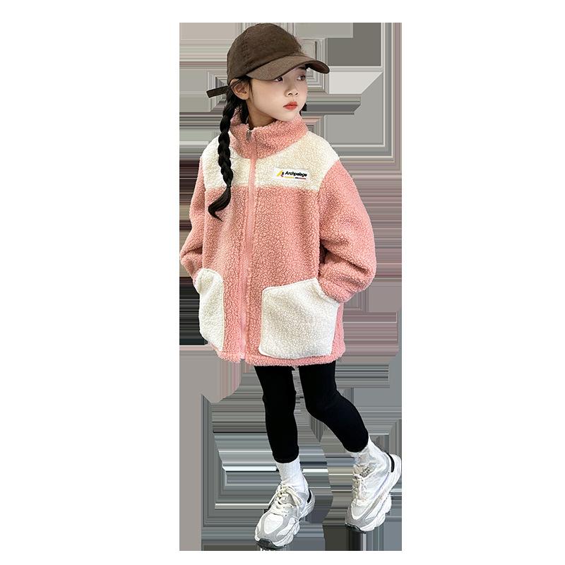 Barnsametsjacka Mode och Casual Flickors och Pojkars Tjock Mellanstorlek Barns Höst- och Vinter Granulär Sametsjacka