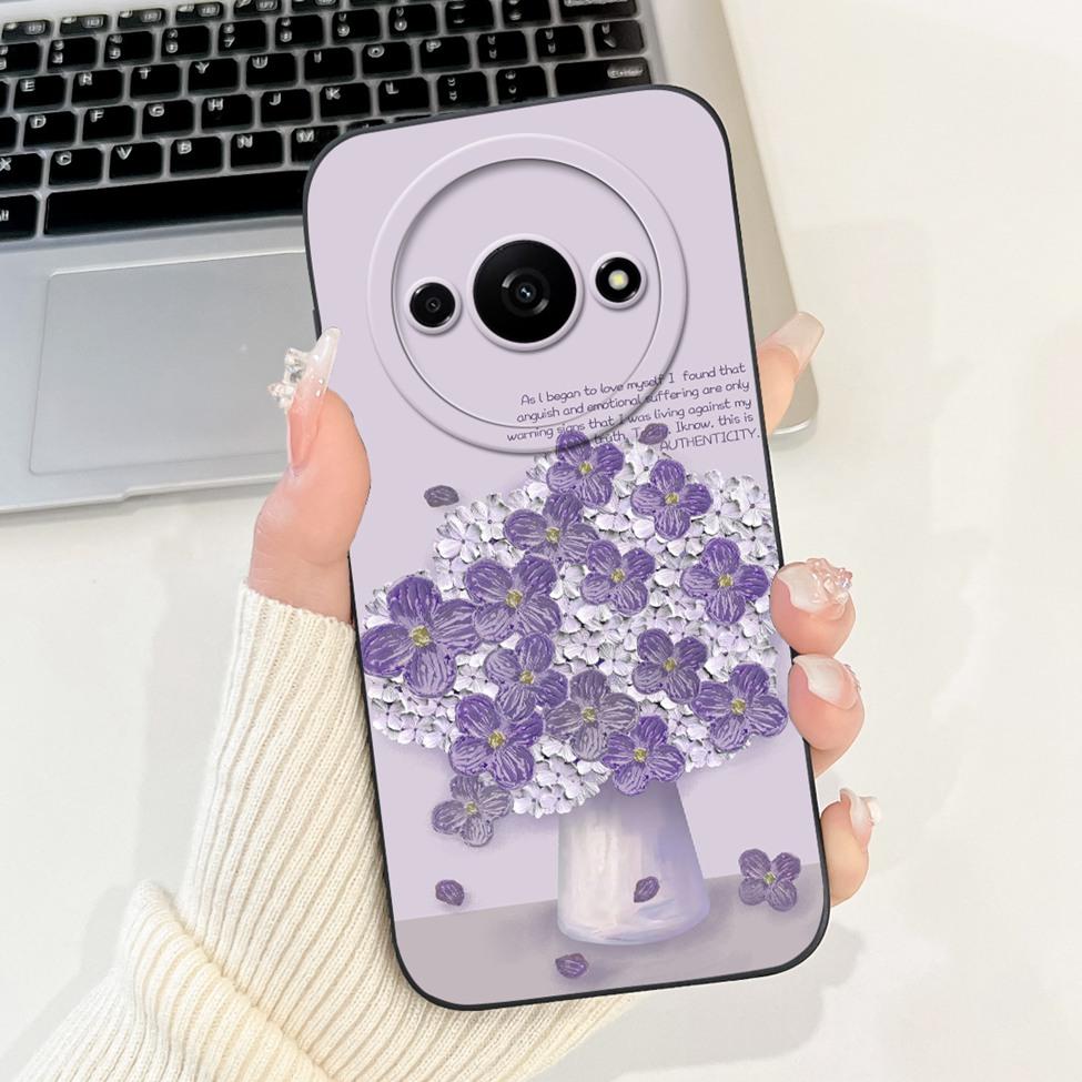 Für Redmi A3 Hülle Niedliche Cartoon Katze Ästhetisch Blumenmädchen Junge Stoßfeste Silikon-Rückabdeckung Für Xiaomi Redmi A3 Handyhülle Coque