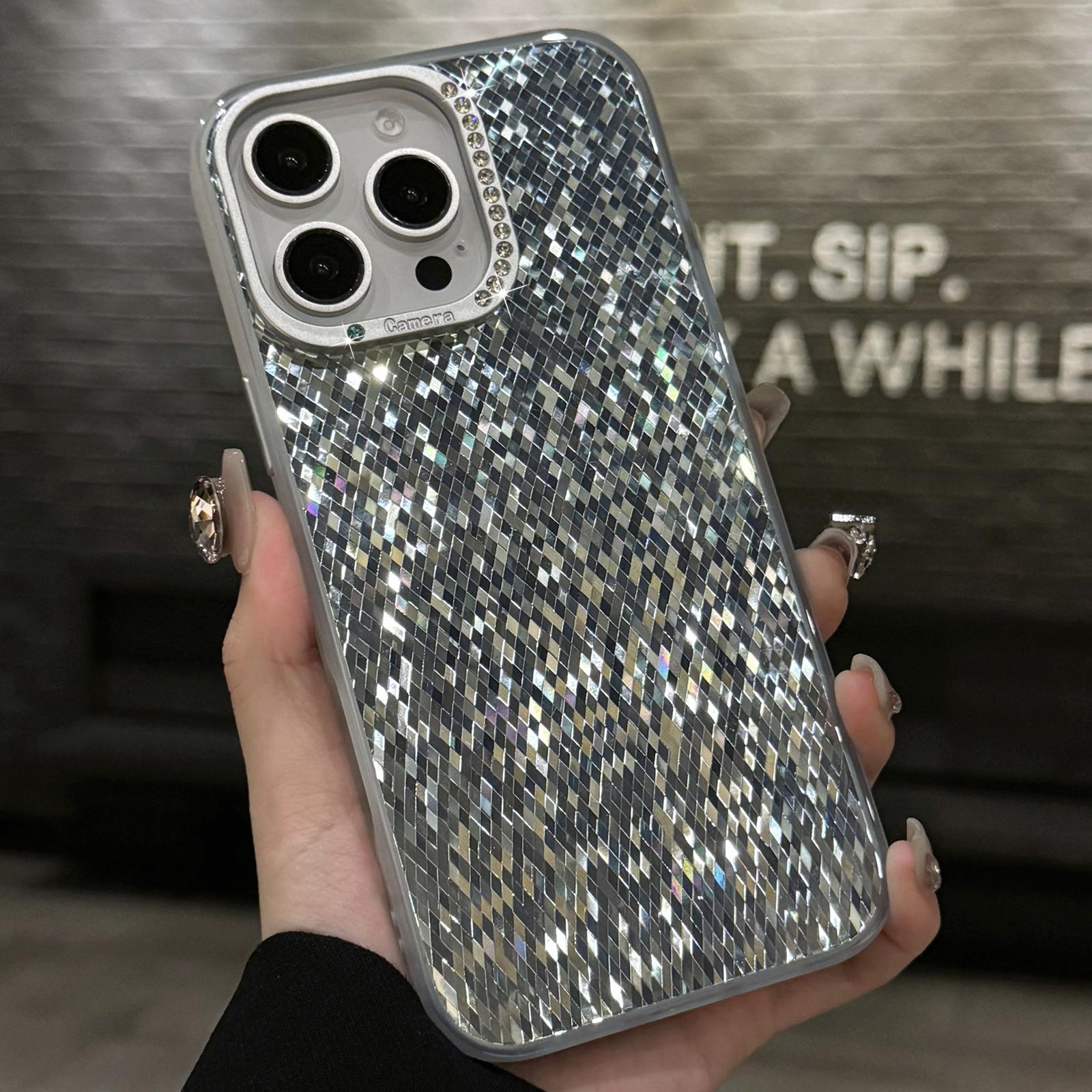 

For iPhone 16 Pro Case IMD Rhombus Sparkling PC+TPU Phone Cover Blue