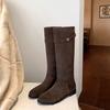 Spot Second Hair! Fashion Versatile New Korean Version Suede Small Gold Buckle with Thick Heel High Boots Knight Boots Women's Autumn and Winter