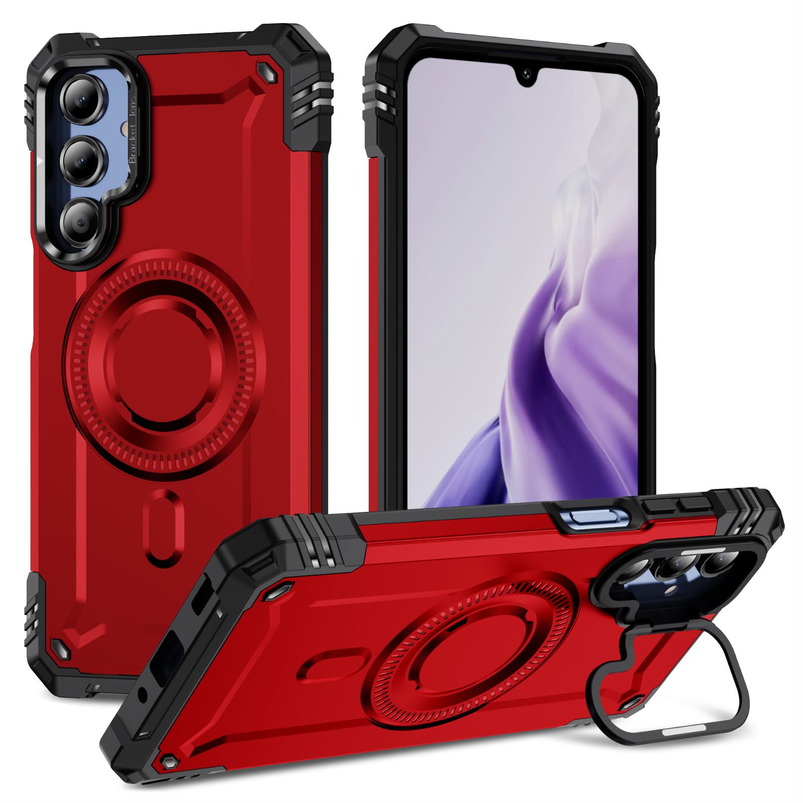 

For Samsung Galaxy A16 4G/5G Case Compatible with MagSafe Metal Lens Frame Kickstand PC+TPU Mobile Cover Red