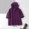 Damska Wiosenno-Jesienna Bawełniana Lniana Casualowa Luźna Bluzka Moda Oversize Kardigan z Kapturem Kawa Fiolet Plus Size Vintage Panie Cienki Płaszcz