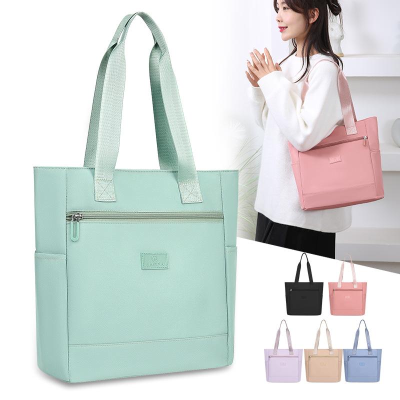 Women Large Capacity Tote Bag Nylon Shoulder Handbag Casual Zipper Shopping Bag Lightweight Travel Work School Carryall Purse