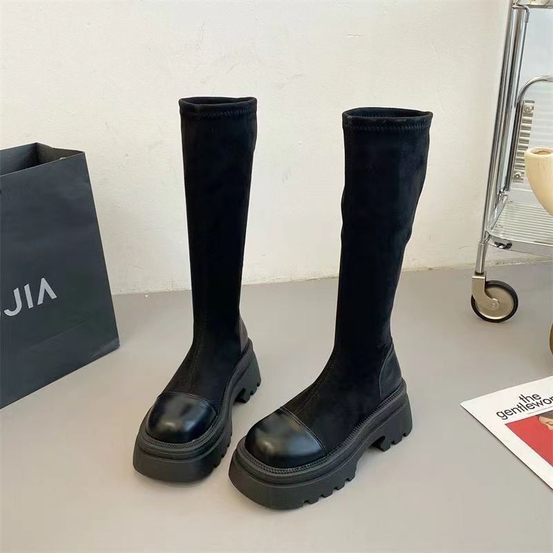But Knee Boots Women's 2025 Autumn New Internet Celebrity Fashion Boots French Retro Thin Thick-soled Elastic Thin Boots