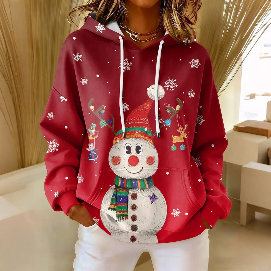 Women's Loose Comfortable Casual Fashion V-Neck Christmas Print Long Sleeve Hoodie