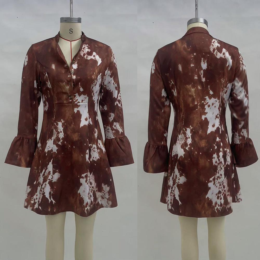 Women s 2025 European & American Lapel Print Long Sleeve Single-breasted Jacket Coat. S