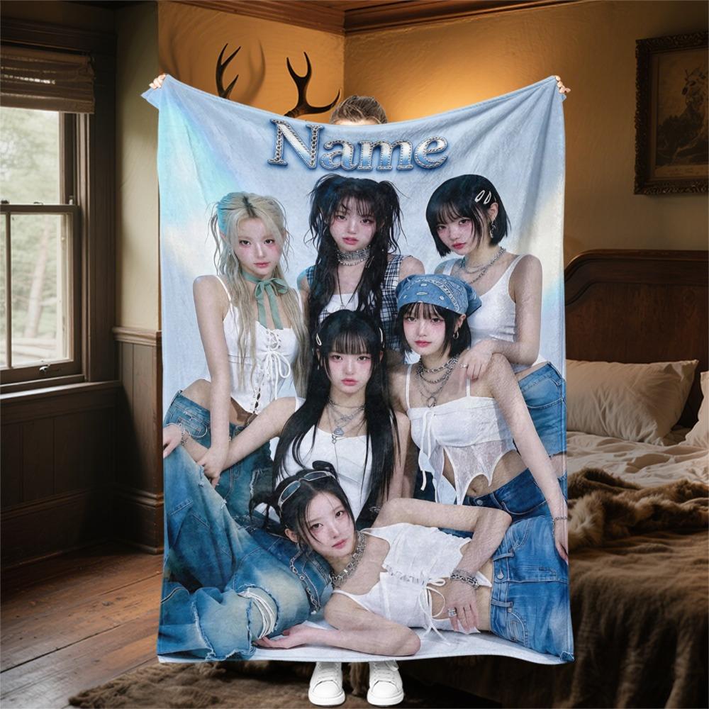Custom Name Girl Group Name Concept Photo Flannel Blanket Super Soft Warm Cozy Blanket For Sofa Bed Office Travel Allseason Home Decor Gift