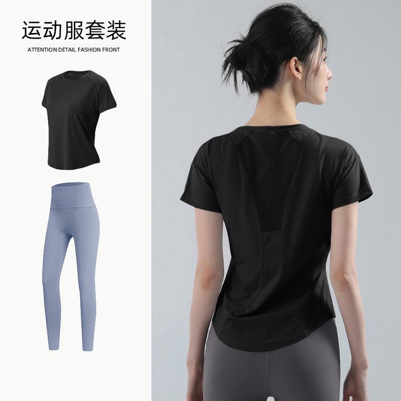 Yogazug, Damen Frühling locker und atmungsaktiv T-Shirt, lockerer und schnelltrocknender Fitnessanzug, dünner Lauf-Schweißanzug