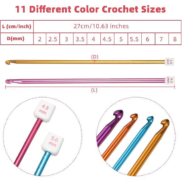 Tunisian Crochet Hooks Set 2-8 mm Aluminum Afghan Crochet Hooks, 3.5-12 mm Plastic Cable Weave Knitting Needle with Storage Bag, Scissors, Stitch