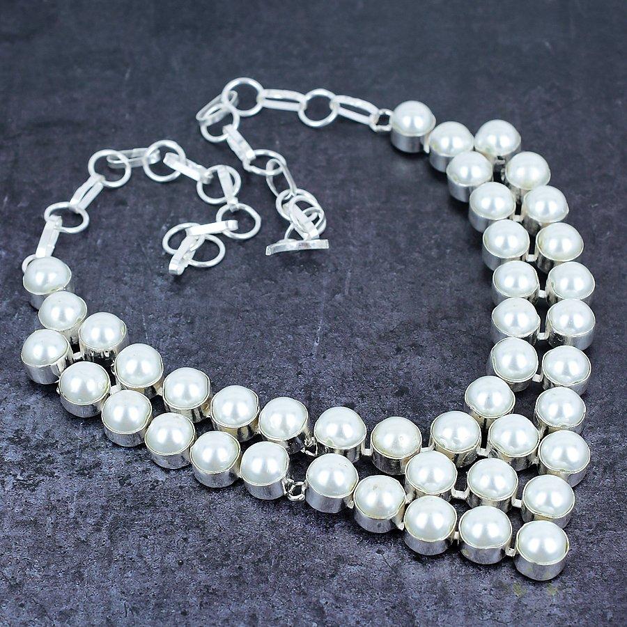 Pearl Handmade 925 Sterling Silver Jewelry Necklace 18" d6m52