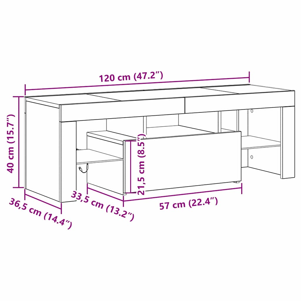 TV Stand Black Oak Effect 120 x 35 x 40 cm Engineered Wood