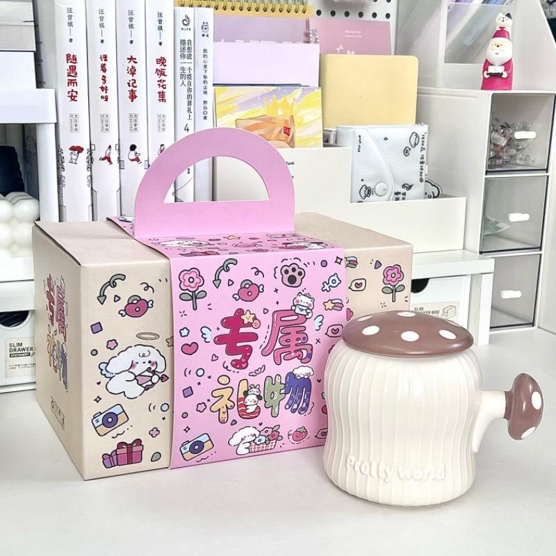 Hochwertige süße Pilztasse mit Deckel Mädchenherz Wasserbecher Keramiktasse mit großem Fassungsvermögen Mädchen Geburtstagsgeschenk