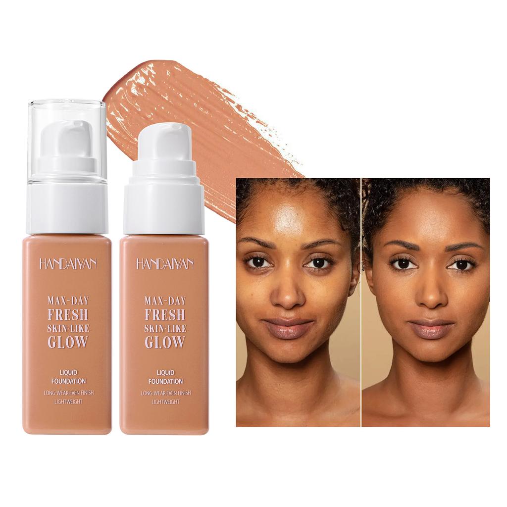 Liquid Foundation, Long-Lasting Dewy Finish Foundation with Pump, Lightweight Skin-Like Glow Full Coverage Face Makeup, Waterproof Liquid Base