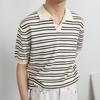 Summer V-neck Ice Silk Striped Polo Shirt Men Short-sleeved Trendy and Simple Fashion Lapel T-shirt Men