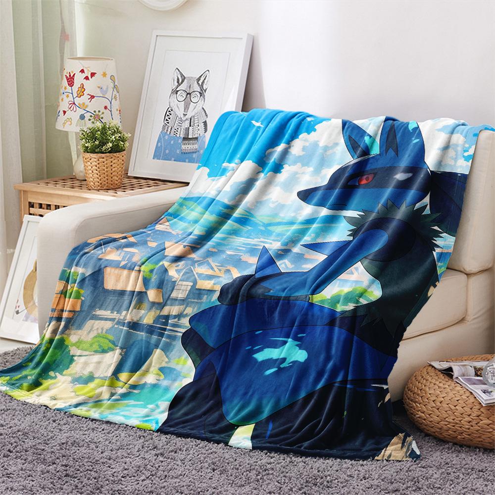 Lucario Print Flannel Blanket, High quality Comfortable for All Seasons, Home Decor, Warmth and Comfort