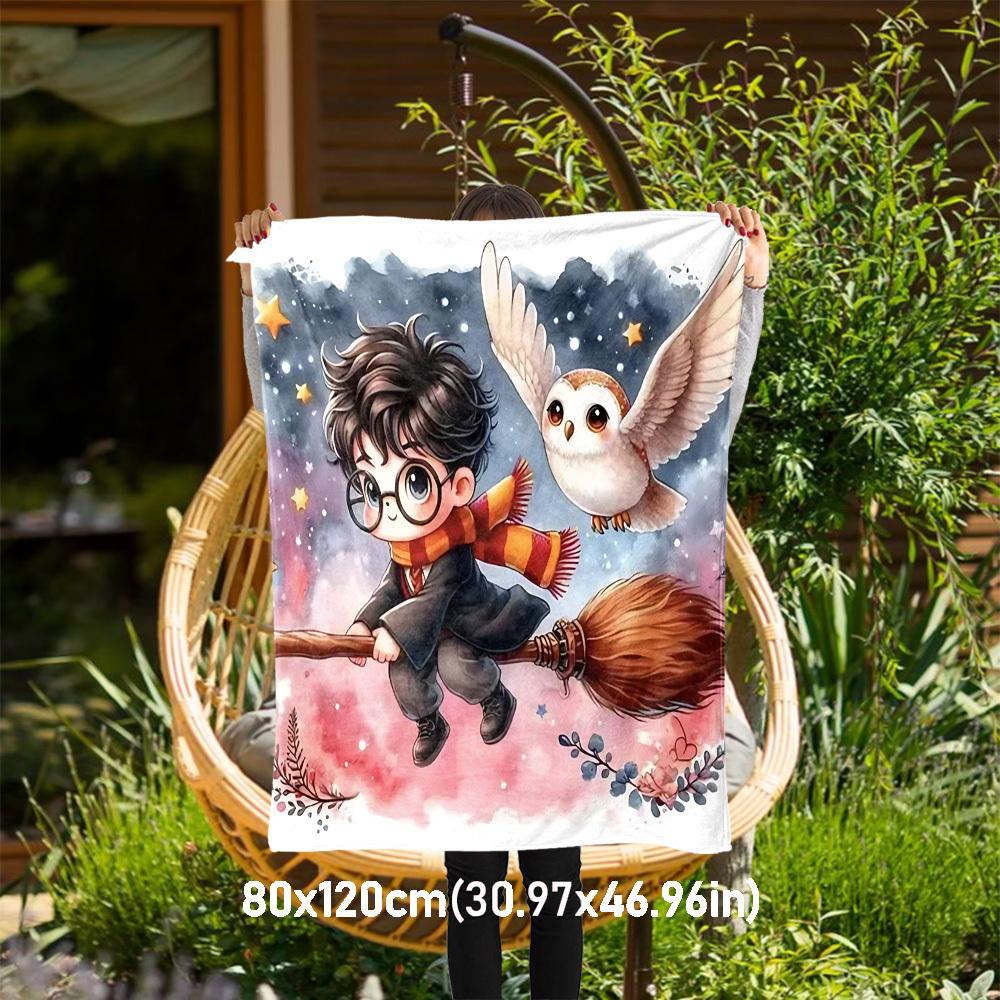 

1pc Harry Potter,Owl,Broomstick Outdoor Flannel Throw Blanket All Season Soft Warmth,Home Decor 1031115 80x120cm