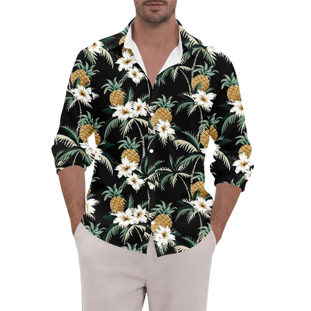 Men's Hawaii Summer New Loose Long Sleeve Shirt Cardigan Beach Shirt